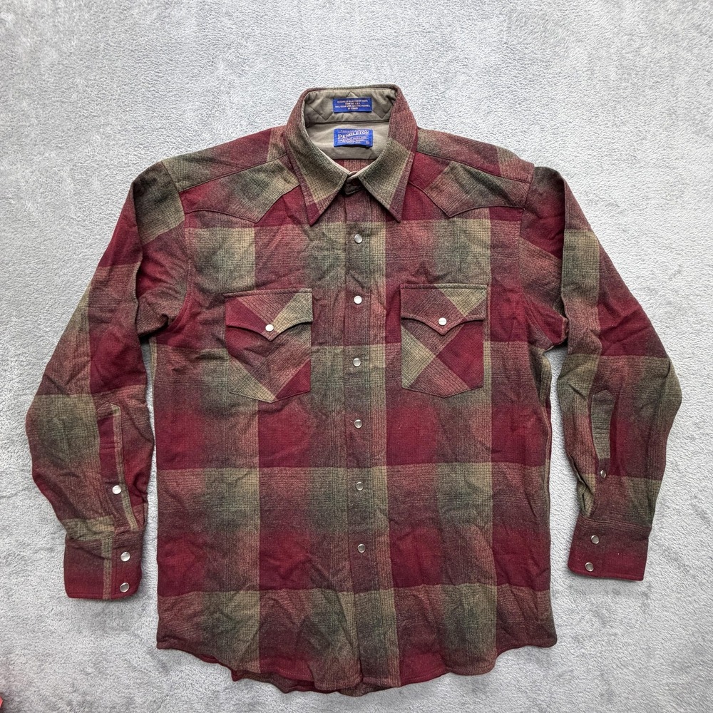 Pendleton Shirt Mens M Red Long Sleeve Pearl Snap Front Plaid Wool